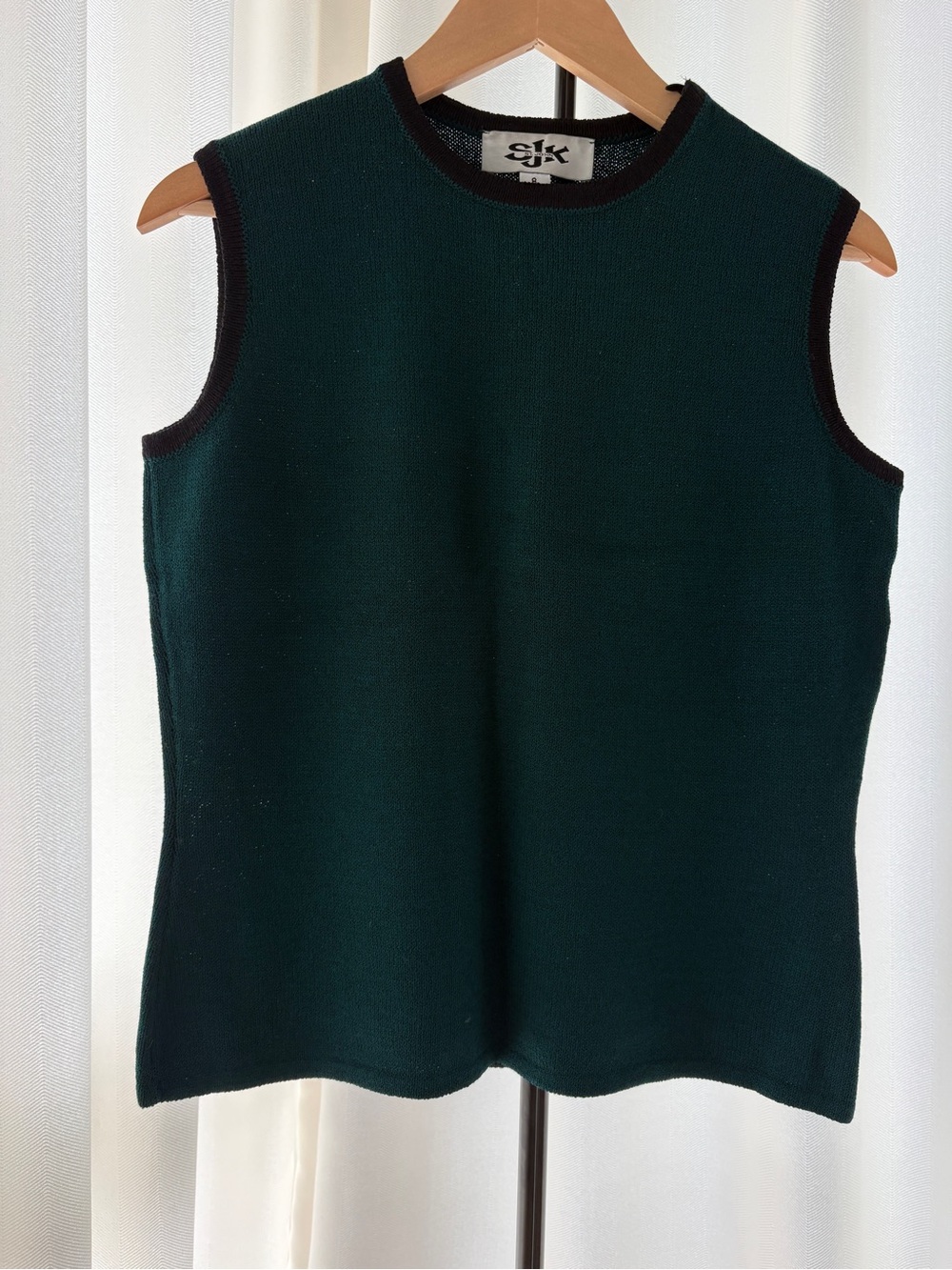 Vintage 90s SJK St. John Green Black Knit Sleeveless Top Size 8